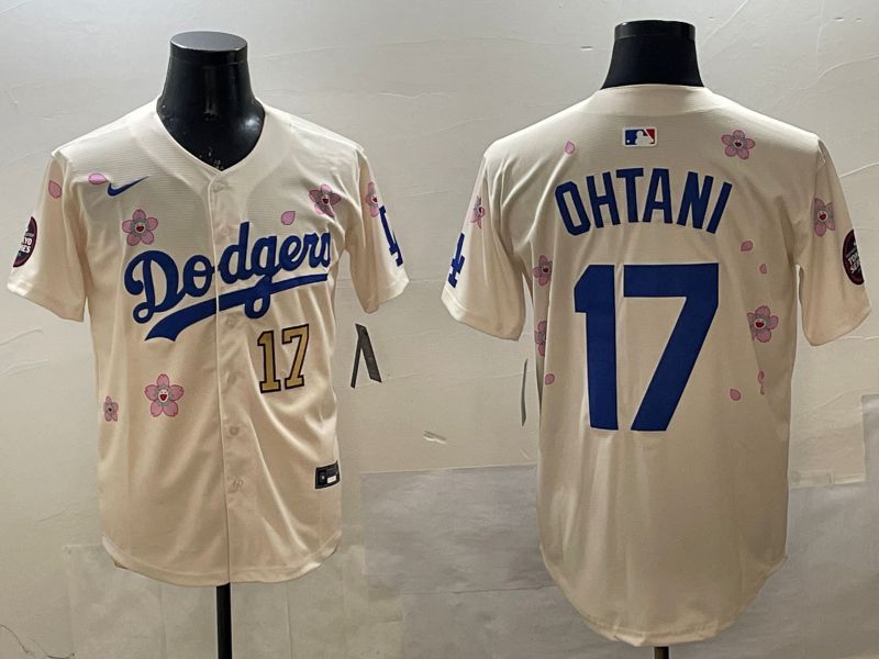 Men Los Angeles Dodgers 17 Ohtani Cream Sakura Edition 2025 Nike MLB Jersey style 15